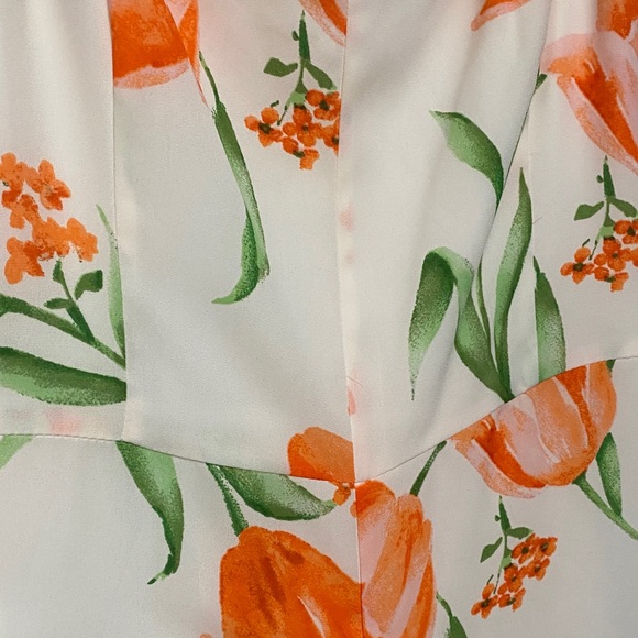 White House Black Market Orange Floral Jumpsuit Size 14 - Picture 8 of 13